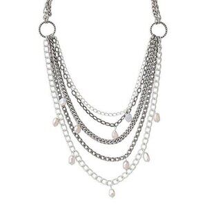Stella & Dot Avery Multi-Strand Silver Tone and Pearl Necklace